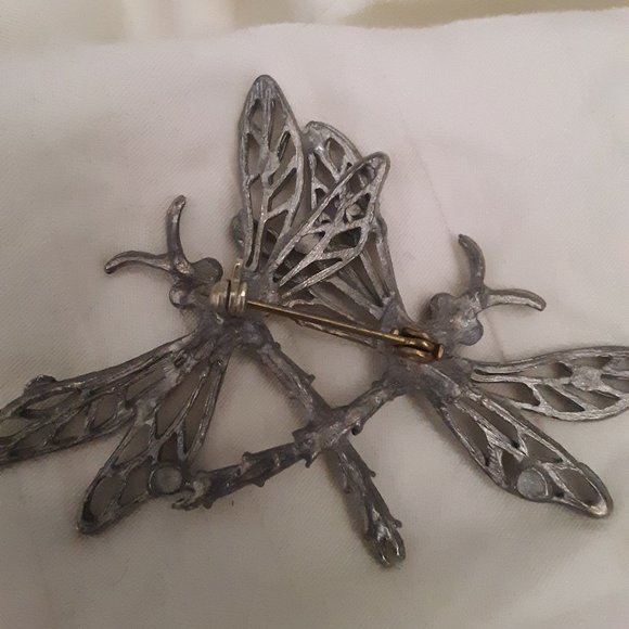 Double Dragonfly (Pewter?) Pin Brooch - Picture 4 of 7